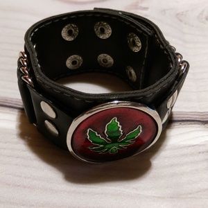 Vinyl Watch Band With Enamel Red and Green Leaf